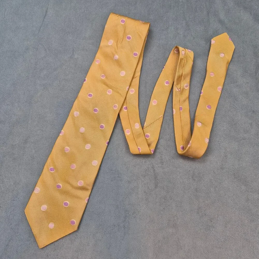Ike Behar New York Silk Yellow & Pink Polka Dot Mens Tie 60